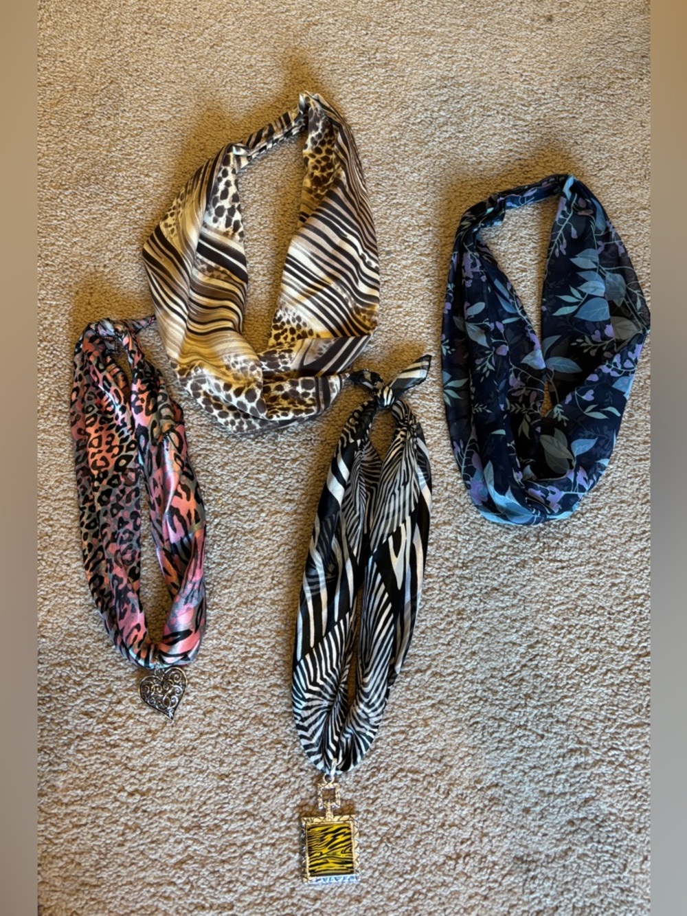Mixed Print Lightweight Neck Scarves - Black, Brown, Blue, Pink Options